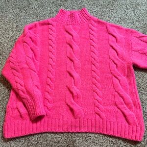 Anthropologie Bright Pink Cable Knit Turtleneck Sweater